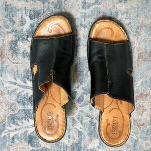 Born Black Slip On Leather Sandals, Size 9